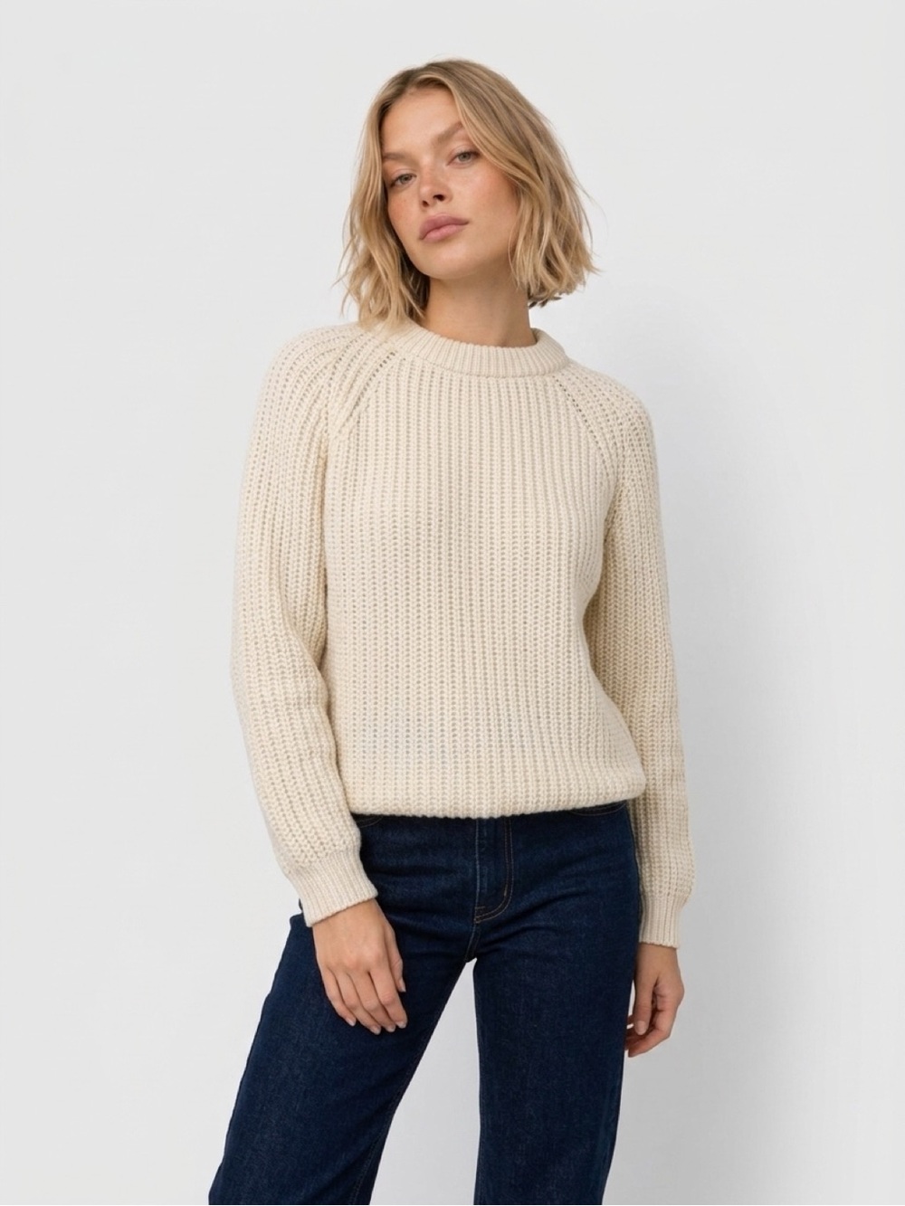 Vintage Maban 100% Pure Wool Cream Ribbed Sweater Made in England M